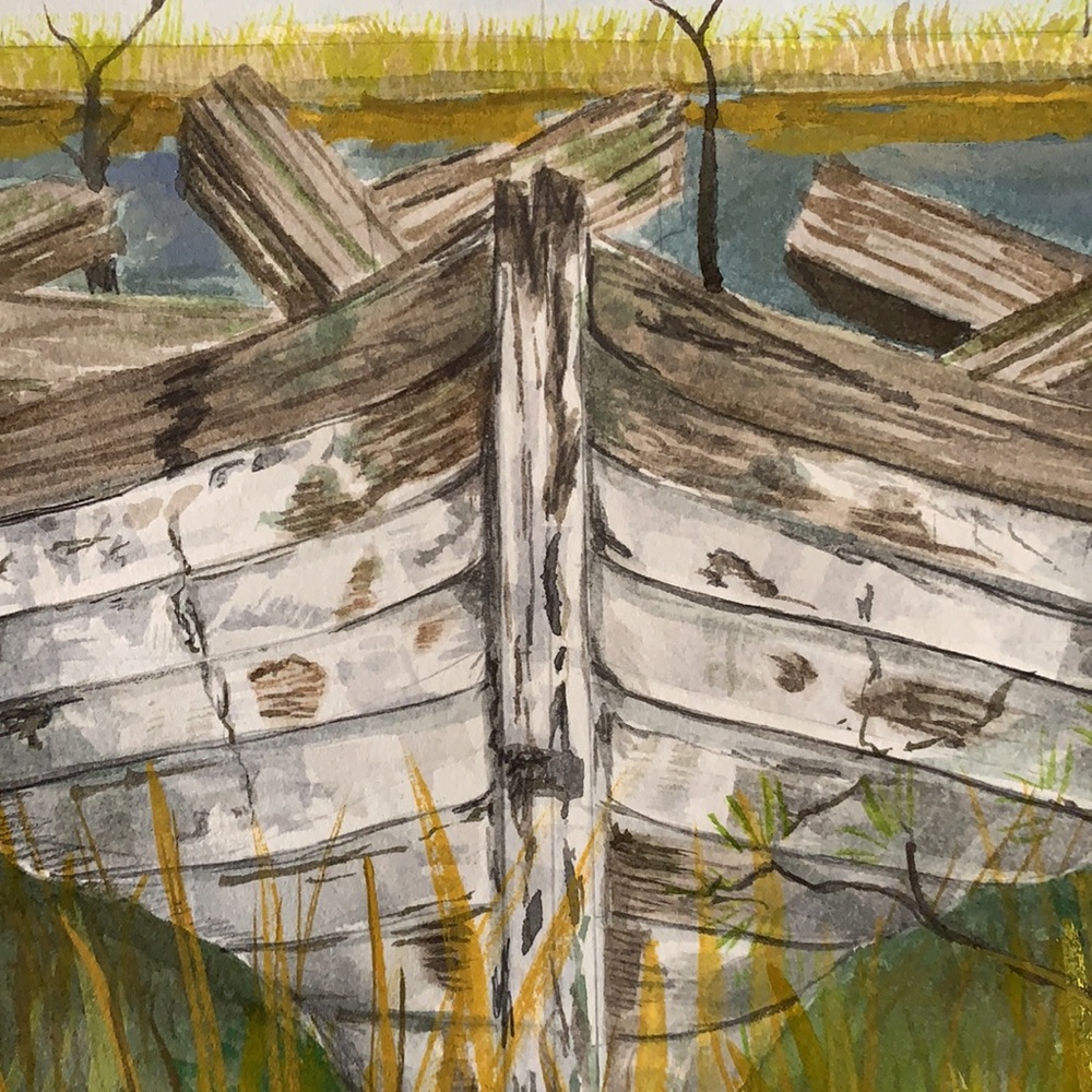 Watercolor by me 9”x9” North Carolina coast boat - Picture 3 of 5